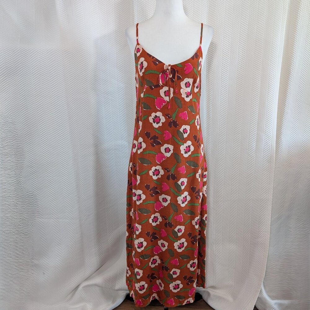 Frank & Oak The Floral Slip Dress Red Clay Brown Midi Size Small S Feminine Boho